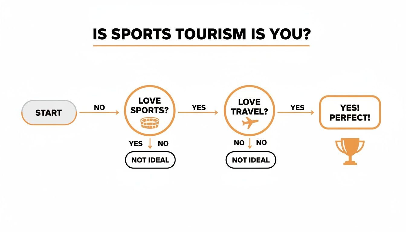Your Ultimate Guide to Unforgettable Sports Tourism Adventures A flowchart illustrates if sports tourism is for you, based on loving sports and travel.